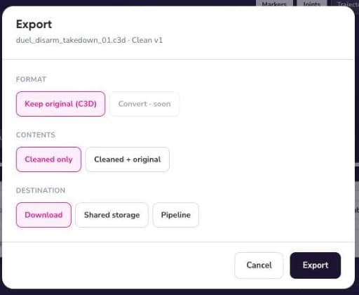 Kapnetix Post export dialog with keep original C3D selected